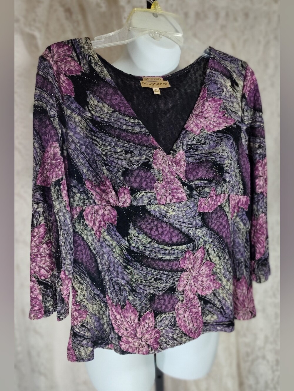 Notations Purple Floral Empire-Seam V-Neck Blouse